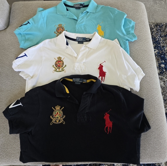 Polo Ralph Lauren Black White Turquoise Big Pony Polo Shirt - Large (3 Shirts) - Picture 1 of 13